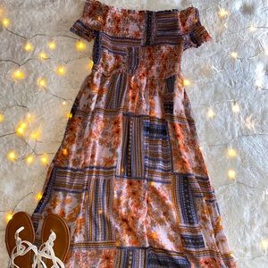 Multi-colored Off-the-Shoulder Midi Dress